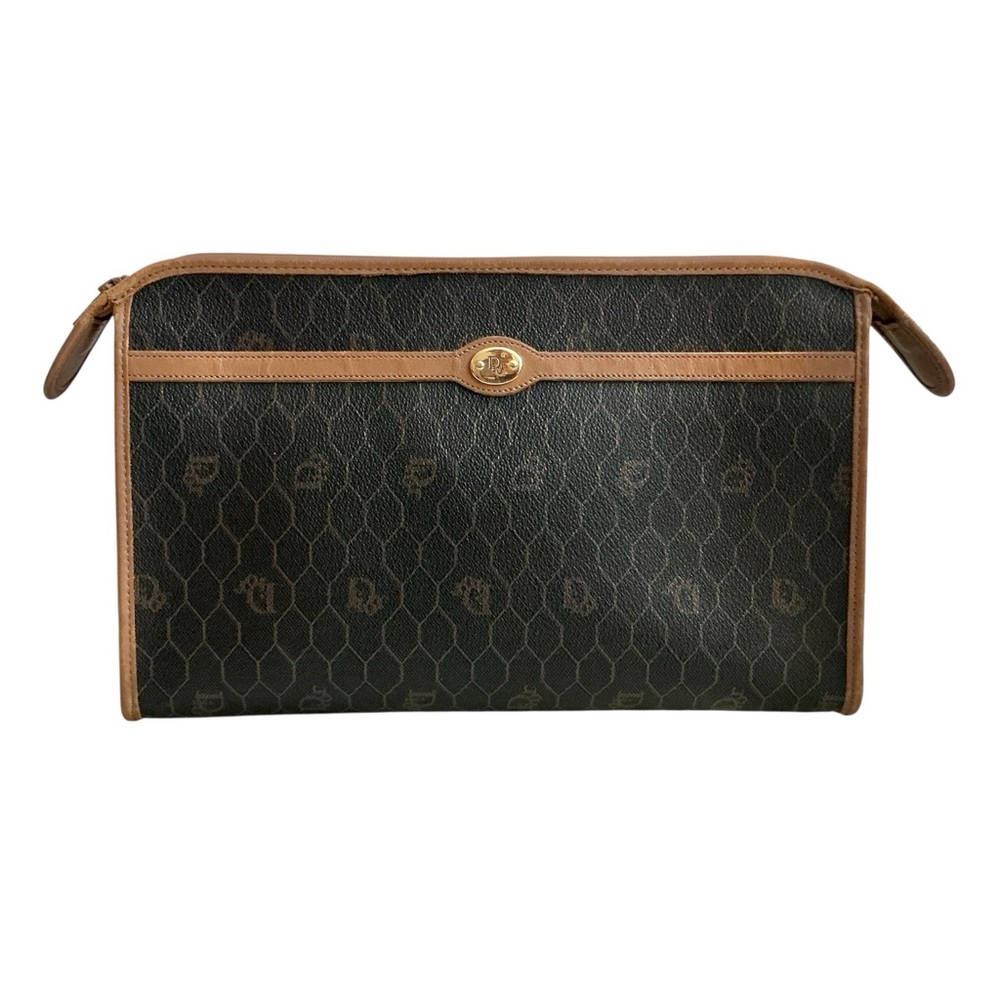 Christian Dior Brown Honeycomb Pattern Toiletry Bag